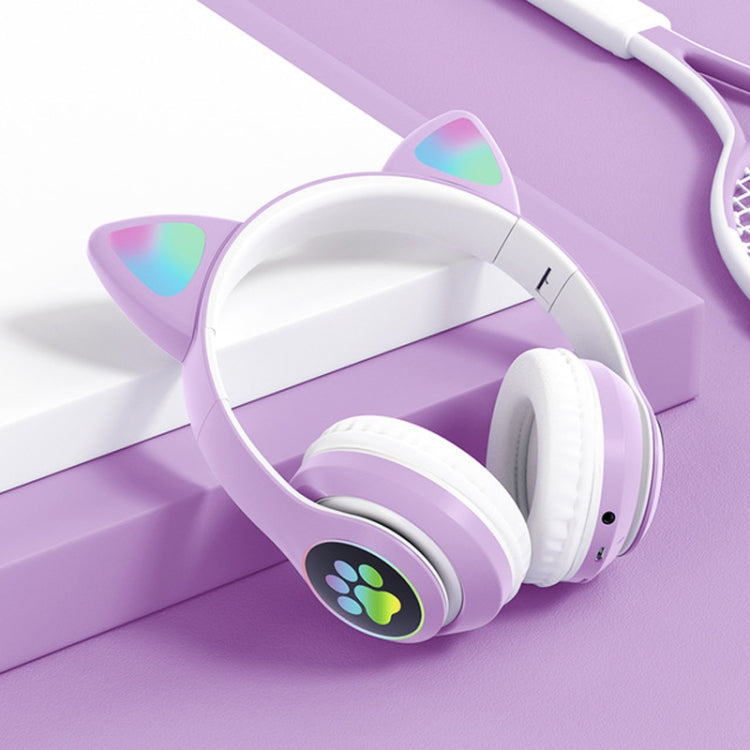 T&G TN-28 3.5mm Bluetooth 5.0 Dual Connection RGB Cat Ear Bass Stereo Noise-cancelling Headphones Support TF Card With Mic(Purple) - Headset & Headphone by T&G | Online Shopping South Africa | PMC Jewellery