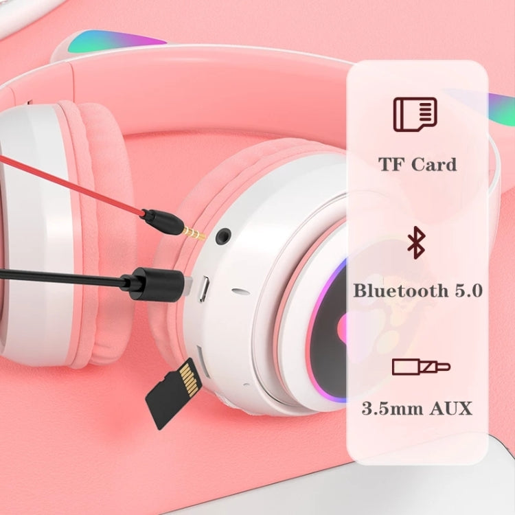 T&G TN-28 3.5mm Bluetooth 5.0 Dual Connection RGB Cat Ear Bass Stereo Noise-cancelling Headphones Support TF Card With Mic(Pink) - Headset & Headphone by T&G | Online Shopping South Africa | PMC Jewellery | Buy Now Pay Later Mobicred