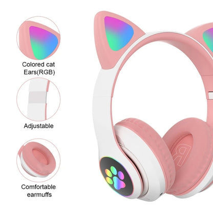 T&G TN-28 3.5mm Bluetooth 5.0 Dual Connection RGB Cat Ear Bass Stereo Noise-cancelling Headphones Support TF Card With Mic(Pink) - Headset & Headphone by T&G | Online Shopping South Africa | PMC Jewellery | Buy Now Pay Later Mobicred