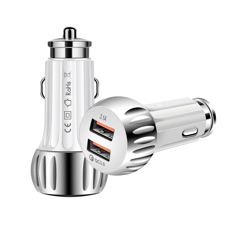 YSY-310QC18W QC3.0 Dual Port USB Car Charger for Apple / Huawei / Samsung / Xiaomi(White) - Car Charger by PMC Jewellery | Online Shopping South Africa | PMC Jewellery