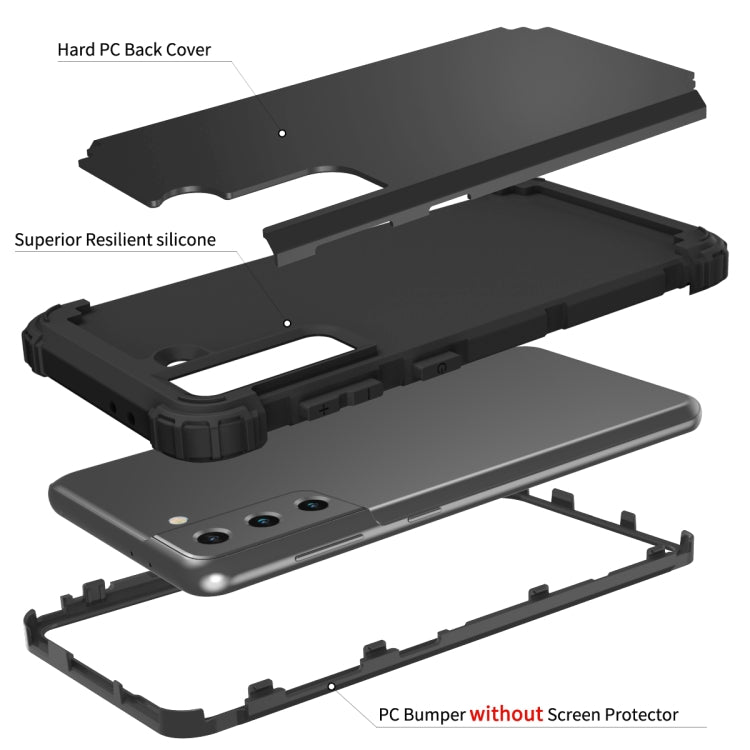 For Samsung Galaxy S21  5G PC+ Silicone Three-piece Anti-drop Mobile Phone Protective Back Cover(Black) - free shipping - PMC TechLife - Order now!