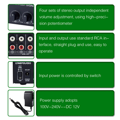 1-In 4-Out Front Stereo Signal Amplifier, Independent Output Volume Adjustment RCA Interface No Loss  Allocator, US Plug -  by PMC Jewellery | Online Shopping South Africa | PMC Jewellery