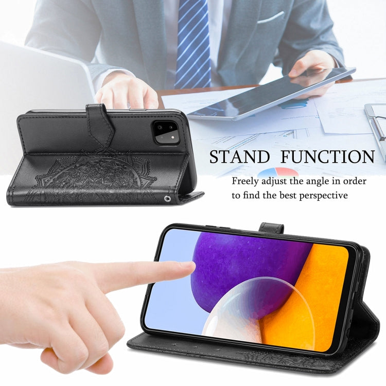For Samsung Galaxy A22 5G Mandala Embossing Pattern Horizontal Flip Leather Case with Holder & Card Slots & Wallet & Lanyard(Black) - Galaxy Phone Cases by PMC TechLife | Online Shopping South Africa | PMC TechLife | Buy Now Pay Later Mobicred