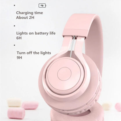 BT06C Cute Wireless Bluetooth 5.0 Headset for Children with Microphone LED Light Suppport Aux-in(Apricot) - Headset & Headphone by PMC Jewellery | Online Shopping South Africa | PMC Jewellery