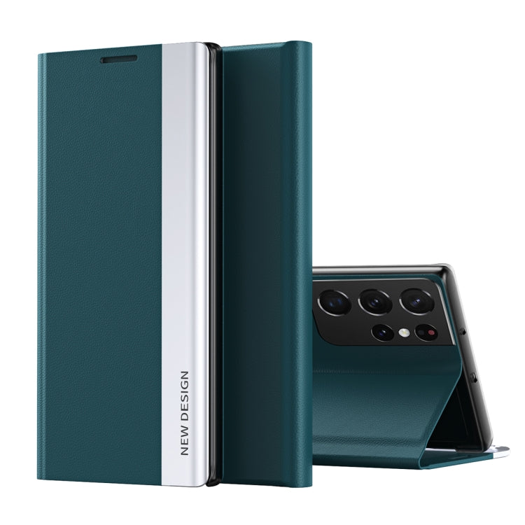 For Samsung Galaxy Note20 Ultra Side Electroplated Magnetic Ultra-Thin Horizontal Flip Leather Case with Holder(Green) - Galaxy Note20 Ultra Cases by PMC TechLife | Online Shopping South Africa | PMC TechLife
