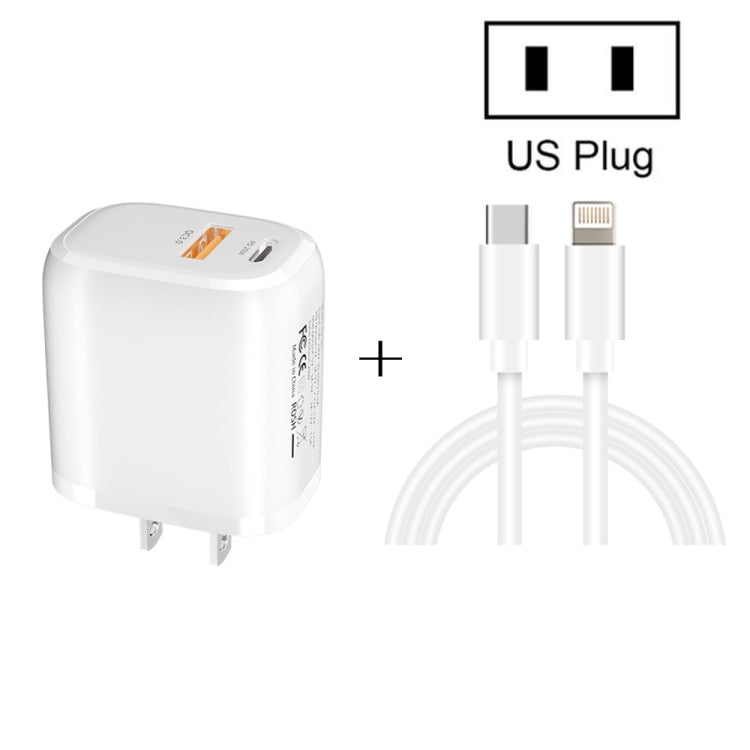 CS-20W Mini Portable PD3.0 + QC3.0 Dual Ports Fast Charger with 3A Type-C to 8 Pin Data Cable(US Plug) - USB Charger by PMC Jewellery | Online Shopping South Africa | PMC Jewellery