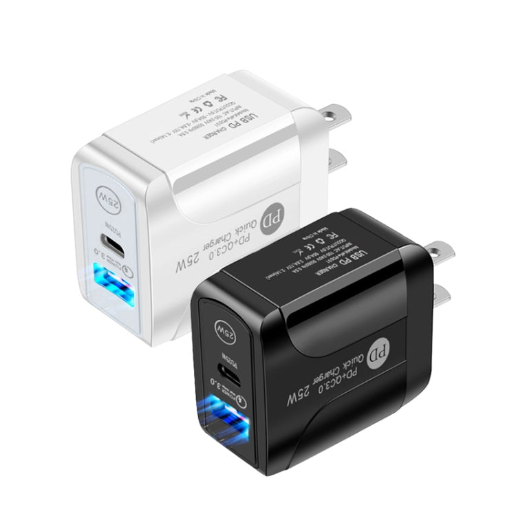 PD25W USB-C / Type-C + QC3.0 USB Dual Ports Fast Charger with USB to 8 Pin Data Cable, US Plug(White) - USB Charger by PMC TechLife | Online Shopping South Africa | PMC TechLife | Buy Now Pay Later Mobicred