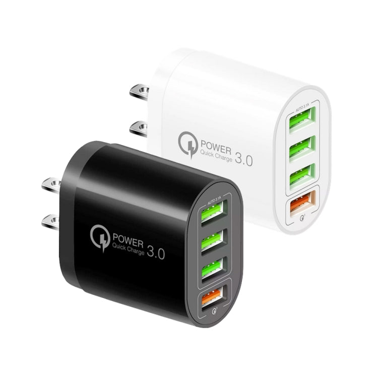 QC-04 QC3.0 + 3 x USB2.0 Multi-ports Charger with 3A USB to 8 Pin Data Cable,US Plug(White) - USB Charger by PMC TechLife | Online Shopping South Africa | PMC TechLife
