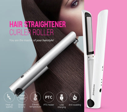 K-SKIN Portable Rechargeable Hair Straightener Curler Cordless Adjustable Temperature Fast Heat Ceramic Iron Styling Tool - Hair Curler by K-SKIN | Online Shopping South Africa | PMC Jewellery | Buy Now Pay Later Mobicred