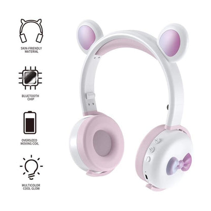 AEC BK7 Cute Bear Children Wireless Bluetooth Headset with LED Light(White Pink) - Headset & Headphone by AEC | Online Shopping South Africa | PMC Jewellery