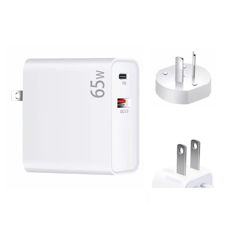 PD-65W USB-C / Type-C + QC3. 0 USB Laptop Charging Adapter + 1.8m USB-C / Type-C to MagSafe 2 / T Head Data Cable, AU Plug / US Plug(White) - Cable & Adapter by PMC TechLife | Online Shopping South Africa | PMC TechLife