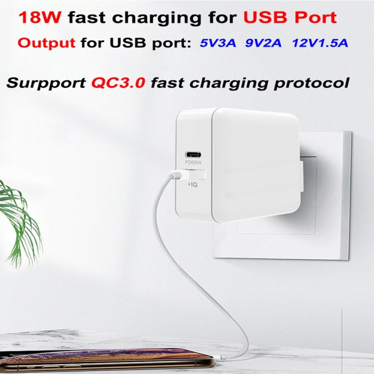 PD-65W USB-C / Type-C + QC3. 0 USB Laptop Charging Adapter + 1.8m USB-C / Type-C to MagSafe 2 / T Head Data Cable, AU Plug / US Plug(White) - Cable & Adapter by PMC TechLife | Online Shopping South Africa | PMC TechLife
