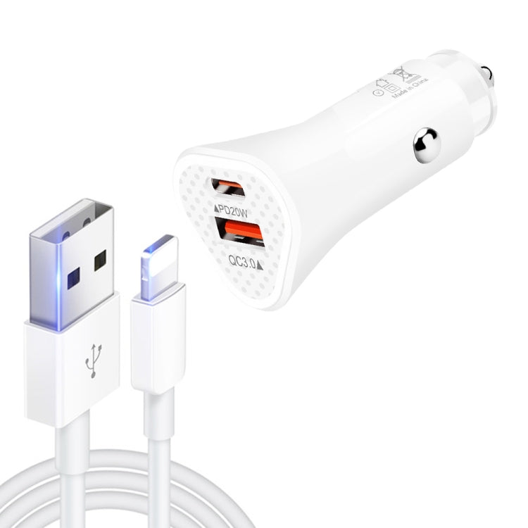 TE-P23 38W PD 20W USB-C / Type-C + QC3. 0 USB Triangle Car Charger + USB to 8 Pin Data Cable, Length: 1m(White) - Car Charger by PMC Jewellery | Online Shopping South Africa | PMC Jewellery