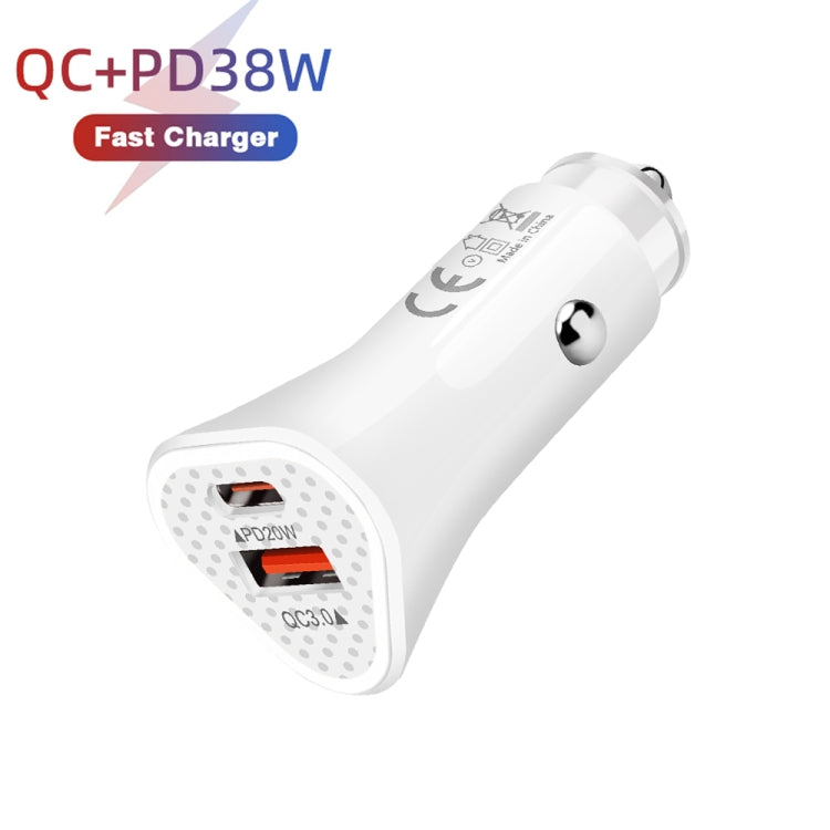 TE-P23 38W PD USB-C / Type-C + QC3. 0 USB Triangle Car Charger + USB-C / Type-C to USB-C / Type-C Data Cable, Length: 1m(White) - Car Charger by PMC TechLife | Online Shopping South Africa | PMC TechLife