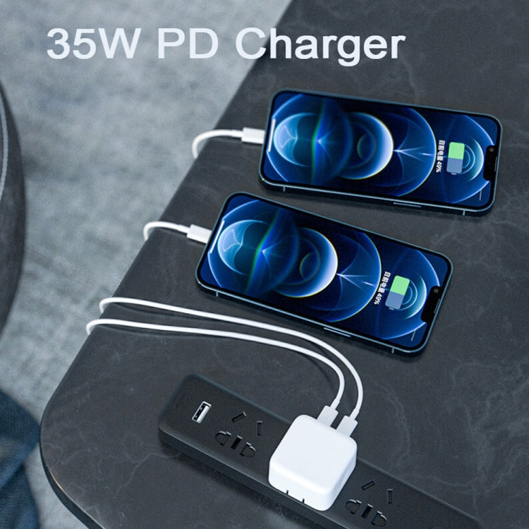 PD 35W Dual USB-C / Type-C Ports Charger with 1m Type-C to 8 Pin Data Cable, EU Plug - USB Charger by PMC Jewellery | Online Shopping South Africa | PMC Jewellery