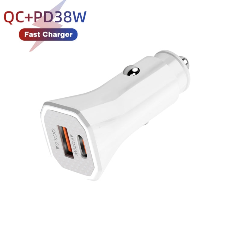 TE-P22 38W PD USB-C / Type-C + QC3. 0 USB Car Charger with 1m USB-C / Type-C to 8 Pin Data Cable(White) - Car Charger by PMC Jewellery | Online Shopping South Africa | PMC Jewellery