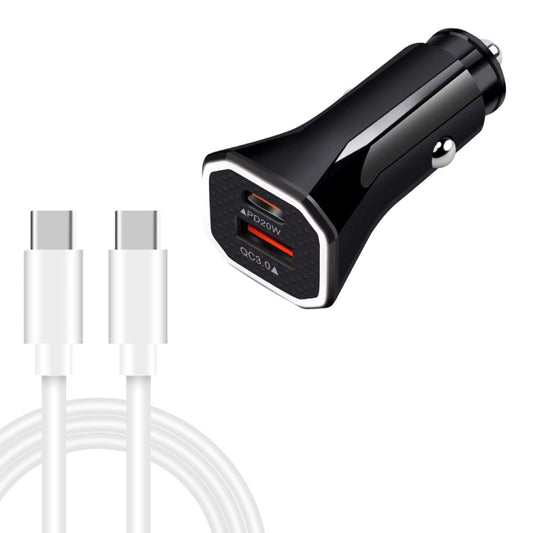 TE-P22 38W PD USB-C / Type-C + QC3. 0 USB Car Charger with 1m USB-C / Type-C to USB-C / Type-C Data Cable(Black) - Car Charger by PMC Jewellery | Online Shopping South Africa | PMC Jewellery