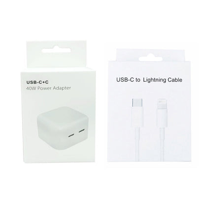 SDC-40W Dual PD USB-C / Type-C Ports Charger with 1.5m Type-C to 8 Pin Data Cable, EU Plug - USB Charger by PMC Jewellery | Online Shopping South Africa | PMC Jewellery