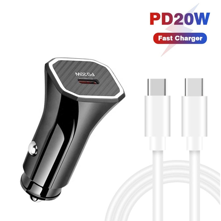 TE-P2 PD20W USB-C / Type-C Car Charger with Type-C to Type-C Data Cable(Black) - Car Charger by PMC Jewellery | Online Shopping South Africa | PMC Jewellery