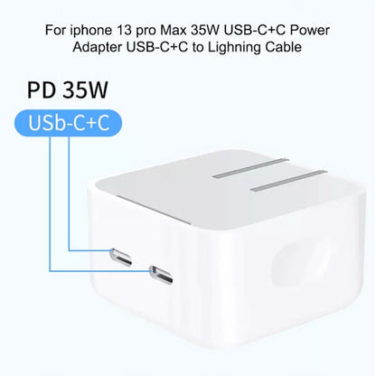 PD 35W Dual USB-C / Type-C Ports Charger with 1.5m Type-C to 8 Pin Data Cable, US Plug - USB Charger by PMC Jewellery | Online Shopping South Africa | PMC Jewellery