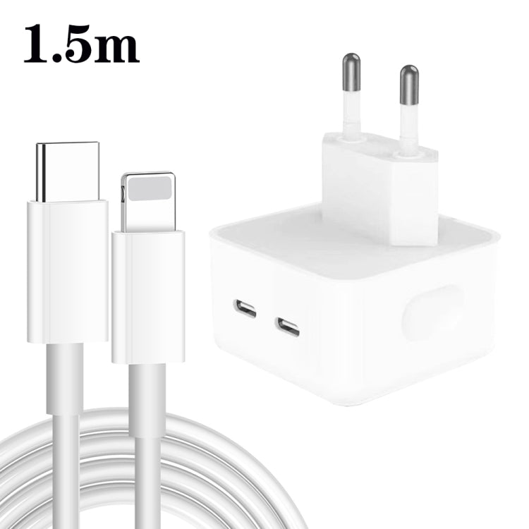 PD 35W Dual USB-C / Type-C Ports Charger with 1.5m Type-C to 8 Pin Data Cable, EU Plug - USB Charger by PMC TechLife | Online Shopping South Africa | PMC TechLife | Buy Now Pay Later Mobicred
