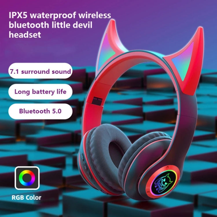 STN25 Devil Ear RGB Light Wireless Music Headset For Children with Mic(Black+Red) - Headset & Headphone by PMC TechLife | Online Shopping South Africa | PMC TechLife