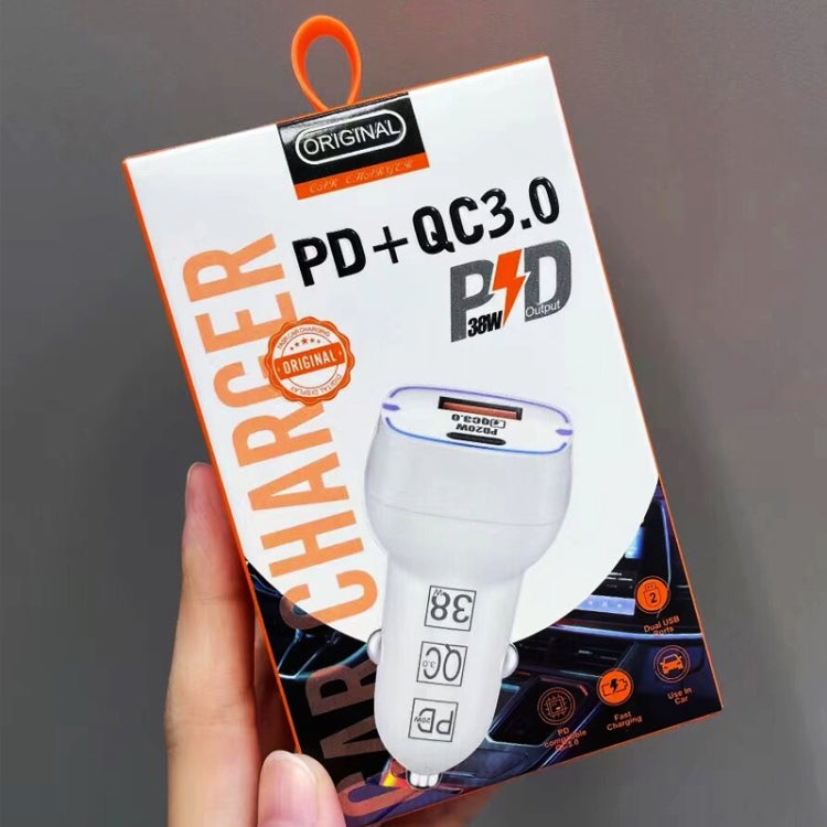 38W PD20W + QC3.0 USB Car Charger with USB to Type-C Data Cable, Length: 1m(White) - Car Charger by PMC Jewellery | Online Shopping South Africa | PMC Jewellery