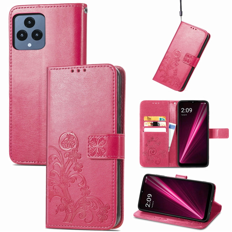 For T-Mobile REVVL 6 5G Four-leaf Clasp Embossed Buckle Leather Phone Case(Magenta) - More Brand by PMC Jewellery | Online Shopping South Africa | PMC Jewellery