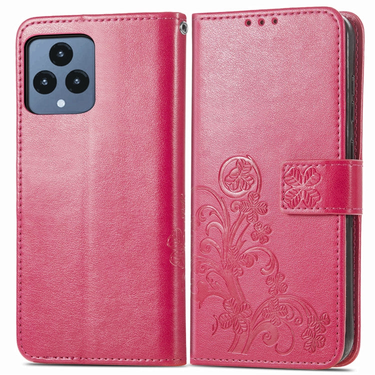 For T-Mobile REVVL 6 5G Four-leaf Clasp Embossed Buckle Leather Phone Case(Magenta) - More Brand by PMC TechLife | Online Shopping South Africa | PMC TechLife