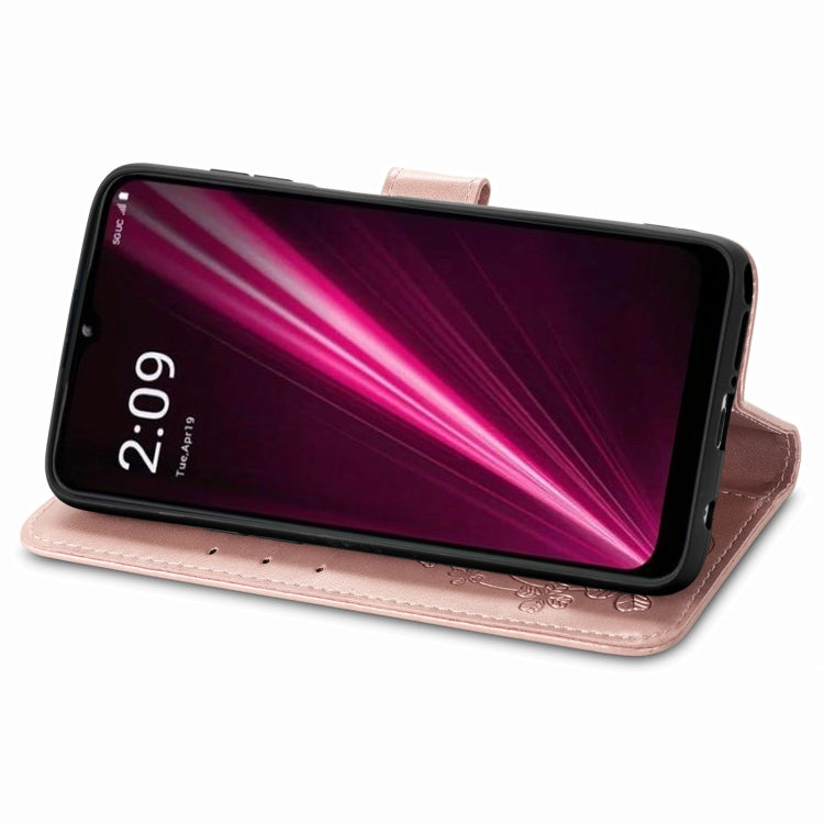 For T-Mobile REVVL 6 5G Four-leaf Clasp Embossed Buckle Leather Phone Case(Rose Gold) - More Brand by PMC TechLife | Online Shopping South Africa | PMC TechLife