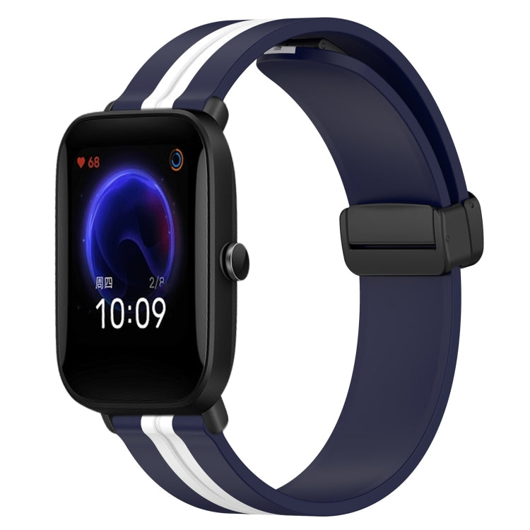 For Amazfit Pop 20mm Folding Magnetic Clasp Silicone Watch Band(Midnight Blue + White) - free shipping - PMC TechLife - Order now!