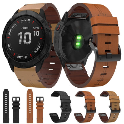 For Garmin Fenix 6X 26mm Leather Steel Buckle Watch Band (Light Brown) - Smart Wear by PMC Jewellery | Online Shopping South Africa | PMC Jewellery