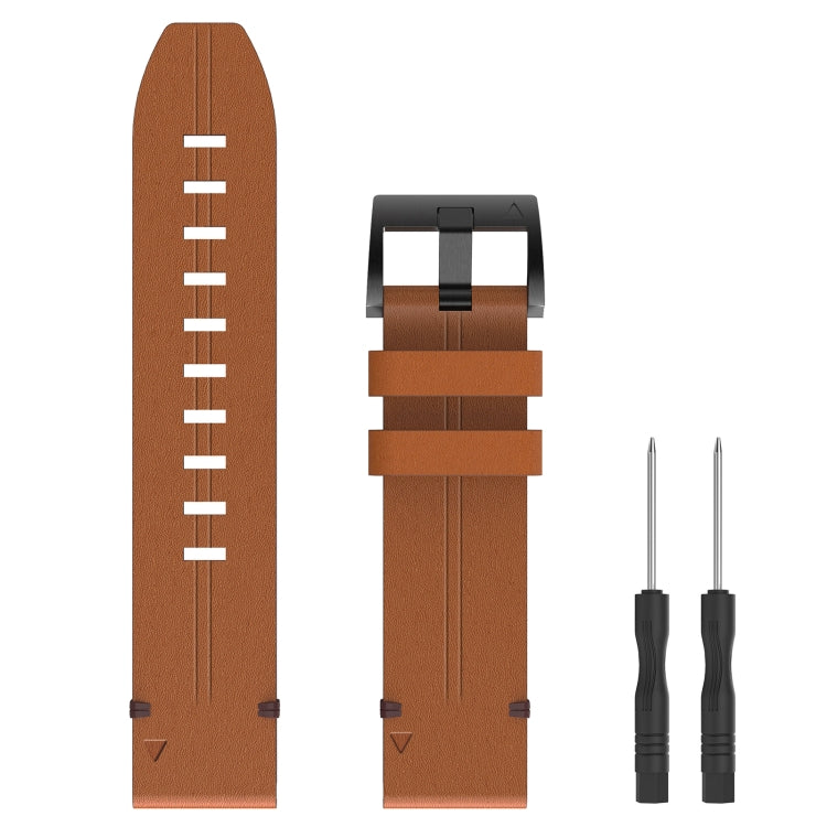 For Garmin Fenix 3 26mm Leather Steel Buckle Watch Band (Light Brown) - Smart Wear by PMC Jewellery | Online Shopping South Africa | PMC Jewellery
