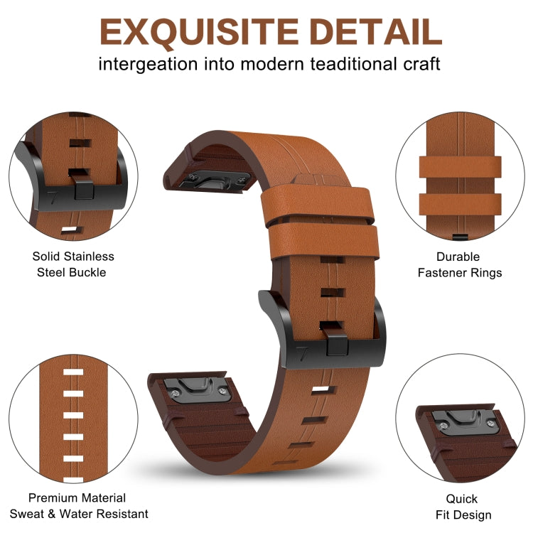 For Garmin Fenix 3 26mm Leather Steel Buckle Watch Band (Light Brown) - Smart Wear by PMC Jewellery | Online Shopping South Africa | PMC Jewellery