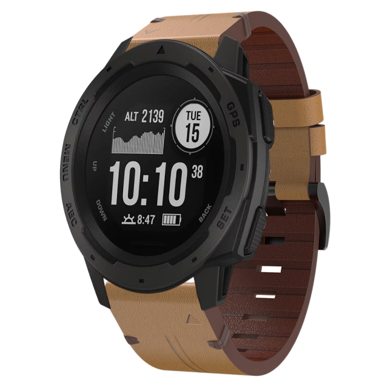 For Garmin Instinct 22mm Leather Steel Buckle Watch Band (Light Brown) - Smart Wear by PMC TechLife | Online Shopping South Africa | PMC TechLife