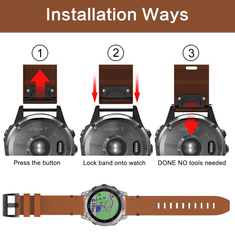 For Garmin Fenix 6 Pro GPS 22mm Leather Steel Buckle Watch Band (Light Brown) - Smart Wear by PMC Jewellery | Online Shopping South Africa | PMC Jewellery