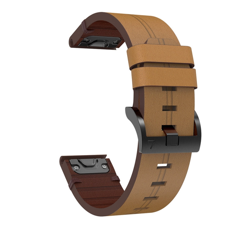 For Garmin Forerunner 945 22mm Leather Steel Buckle Watch Band (Light Brown) - Smart Wear by PMC TechLife | Online Shopping South Africa | PMC TechLife