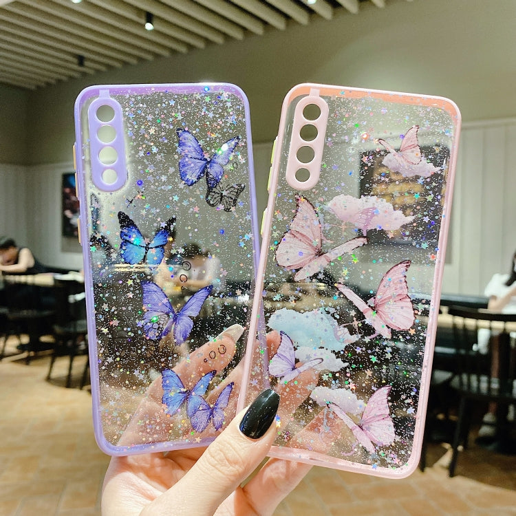 For Samsung Galaxy S22 5G Color Butterfly Glitter Epoxy TPU Phone Case(Green) - Galaxy S22 5G Cases by PMC Jewellery | Online Shopping South Africa | PMC Jewellery