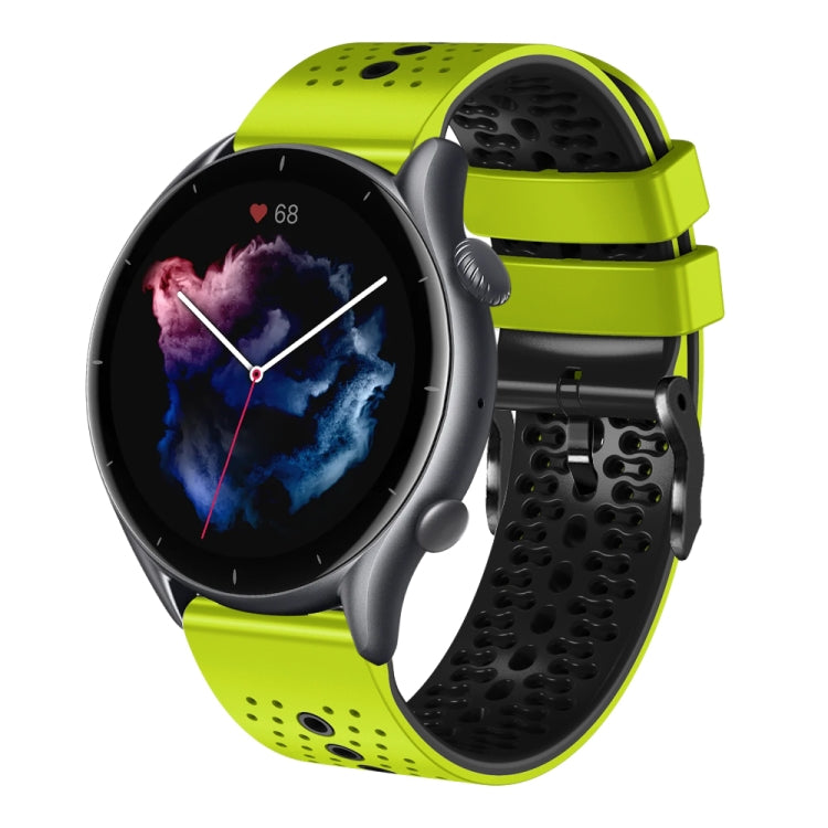For Amazfit 3 22mm Perforated Two-Color Silicone Watch Band(Lime+Black) - free shipping - PMC TechLife - Order now!