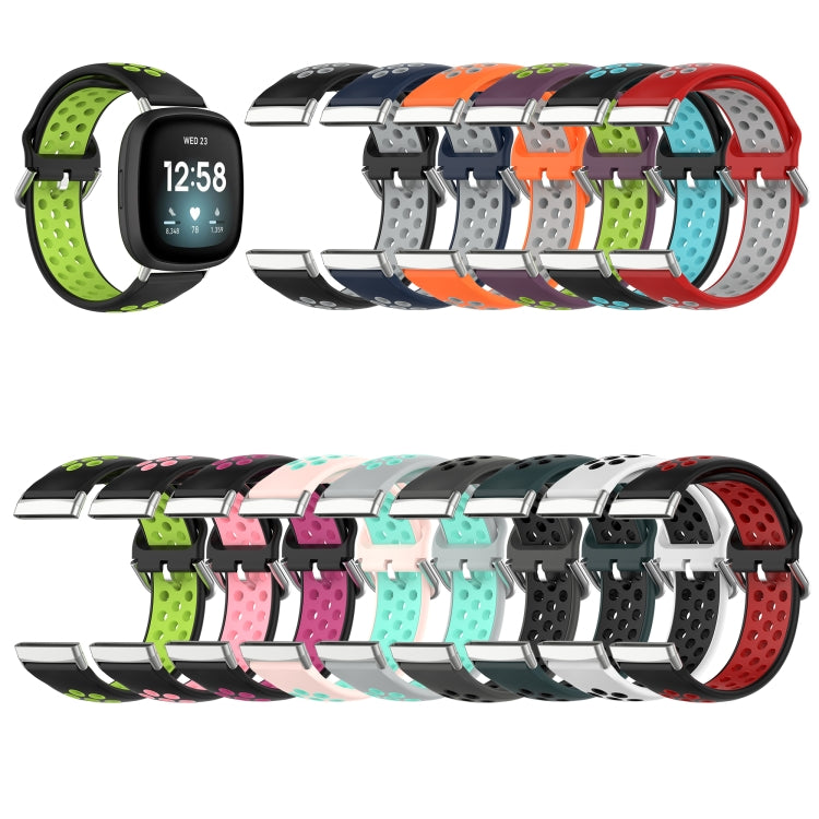 For Fitbit Versa 3 Two-Color Perforated Breathable Silicone Watch Band(Grey+Teal) - free shipping - PMC TechLife - Order now!