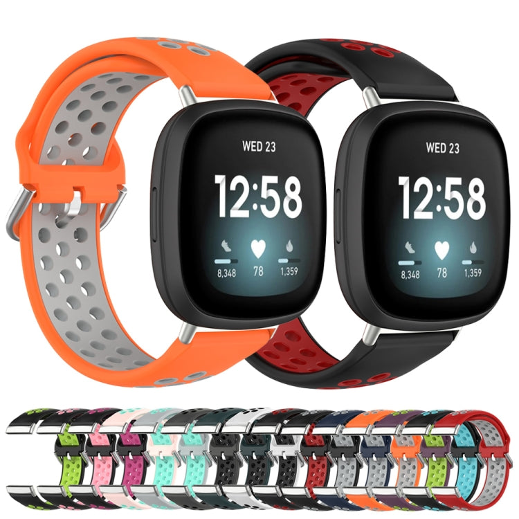 For Fitbit Versa 3 Two-Color Perforated Breathable Silicone Watch Band(Dark Blue+Grey) - free shipping - PMC TechLife - Order now!
