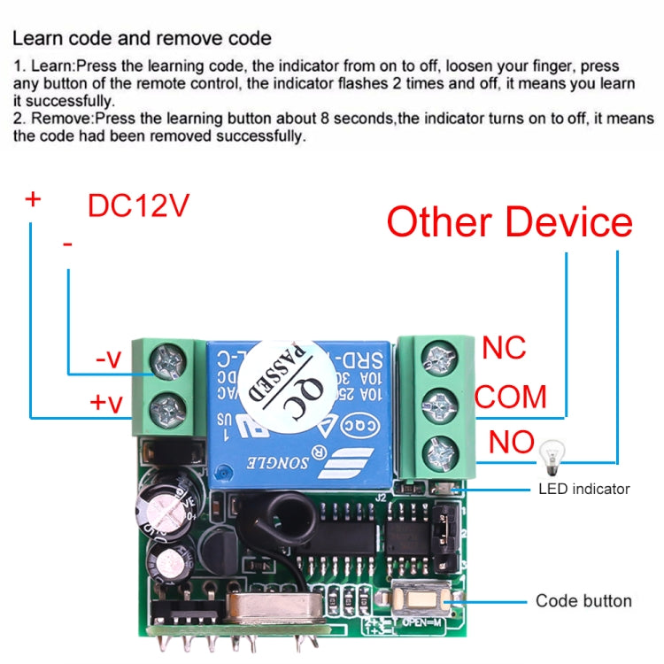12V 10A RF Wireless Remote Control Switch 1CH Relay Receiver - free shipping - PMC TechLife - Order now!