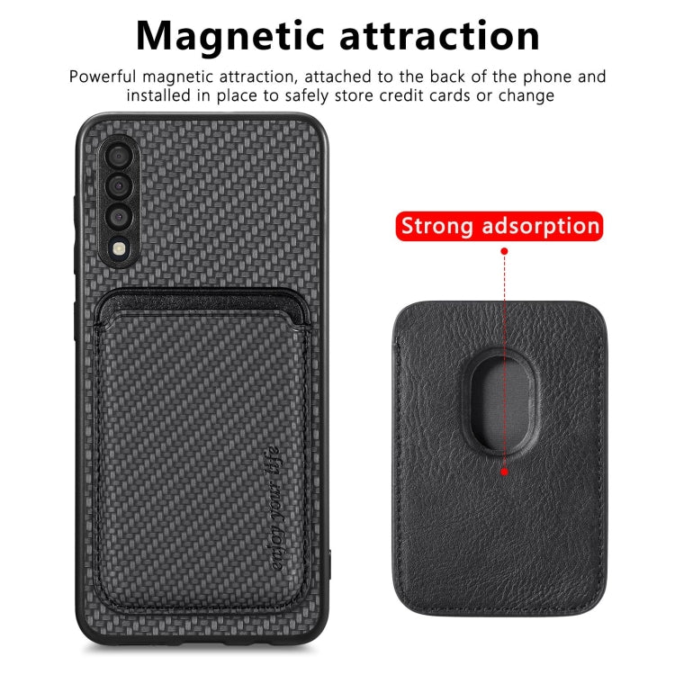 For Samsung Galaxy A50 Carbon Fiber Leather Card Magsafe Case(Black) - Galaxy Phone Cases by PMC TechLife | Online Shopping South Africa | PMC TechLife