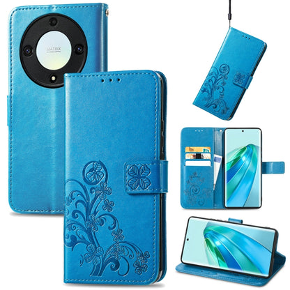 For Honor Magic5 Lite Four-leaf Clasp Embossed Buckle Leather Phone Case(Blue) - Honor Cases by PMC Jewellery | Online Shopping South Africa | PMC Jewellery