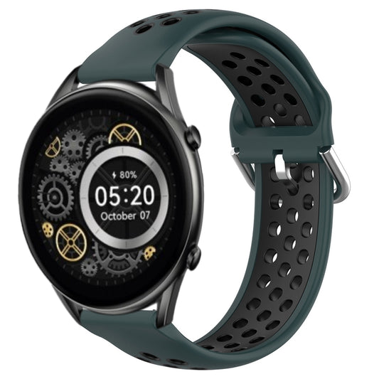 For Xiaomi Haylou RT2 LS10 22mm Perforated Breathable Sports Silicone Watch Band(Olive Green+Black) - Smart Wear by PMC Jewellery | Online Shopping South Africa | PMC Jewellery