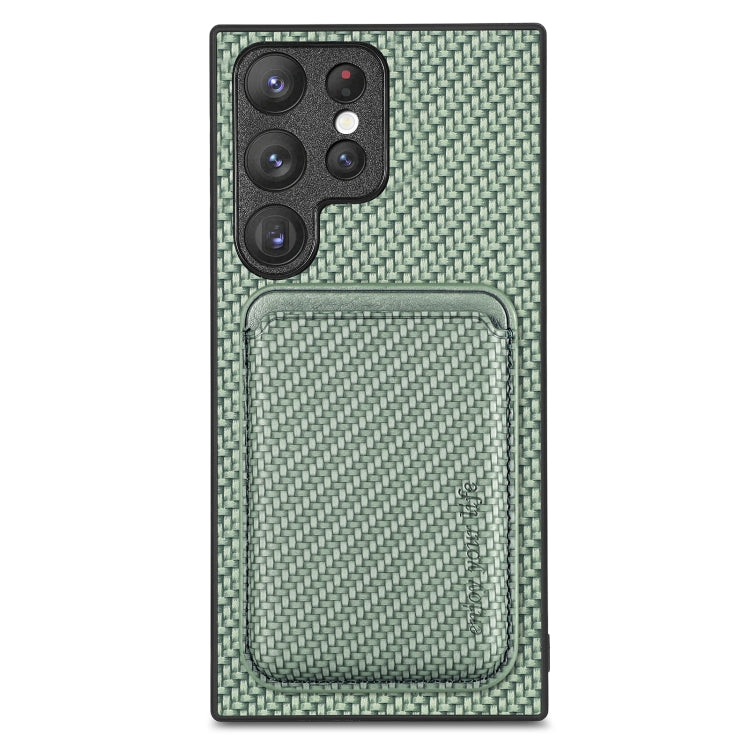 For Samsung Galaxy S22 Ultra 5G Carbon Fiber Leather Card Magsafe Magnetic Phone Case(Green) - Galaxy S22 Ultra 5G Cases by PMC Jewellery | Online Shopping South Africa | PMC Jewellery