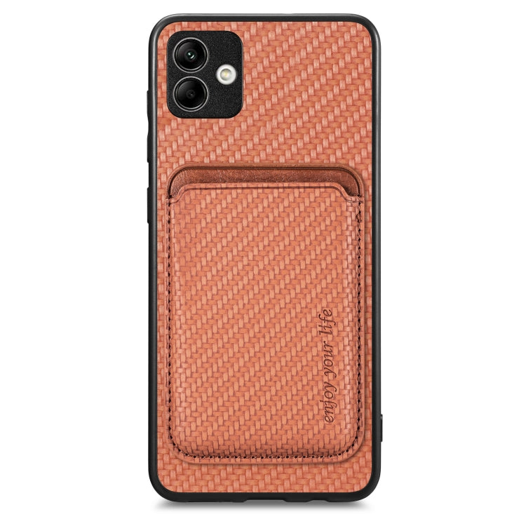 For Samsung Galaxy A04 4G Carbon Fiber Leather Card Magsafe Magnetic Phone Case(Brown) - Galaxy Phone Cases by PMC Jewellery | Online Shopping South Africa | PMC Jewellery