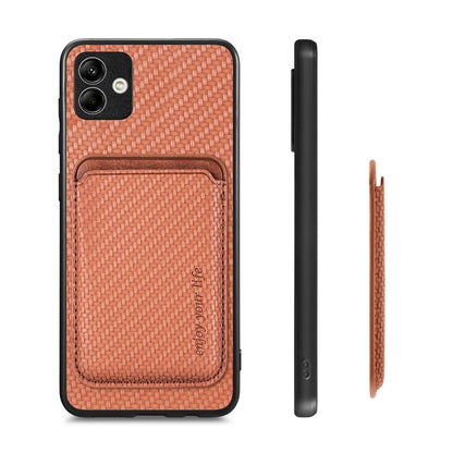 For Samsung Galaxy A04 4G Carbon Fiber Leather Card Magsafe Magnetic Phone Case(Brown) - Galaxy Phone Cases by PMC Jewellery | Online Shopping South Africa | PMC Jewellery