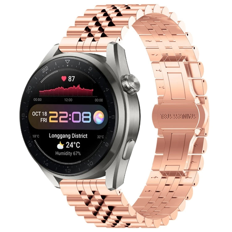 For Huawei Watch3 Pro New Five Bull Half Round Stainless Steel Watch Band + Strap Removal Tool(Rose Gold) - Smart Wear by PMC Jewellery | Online Shopping South Africa | PMC Jewellery