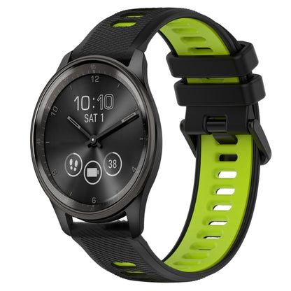 For Garmin Vivomove Trend 20mm Sports Two-Color Silicone Watch Band(Black+Green) - Smart Wear by PMC Jewellery | Online Shopping South Africa | PMC Jewellery